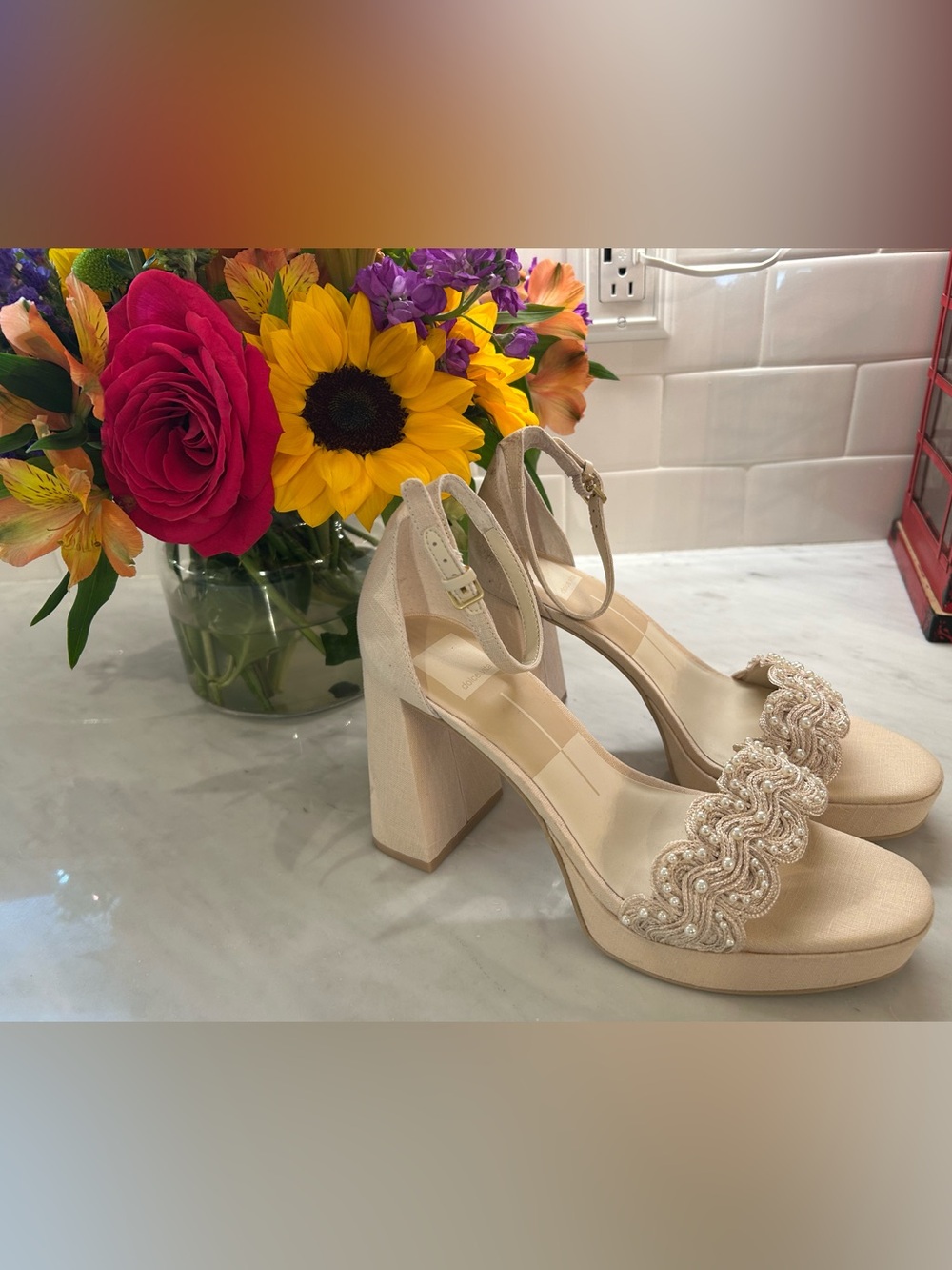 Dolce Vita Champagne pearl Block Heel Sandals